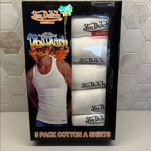 Von Dutch White Cotton A-Shirts Tank Top Tag Free 5 Pack Mens Large